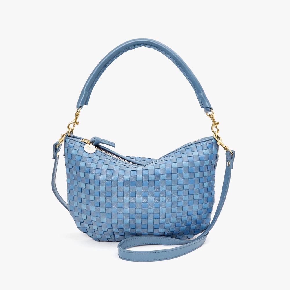 Clare V Petit Moyen- Light Blue Woven Checker